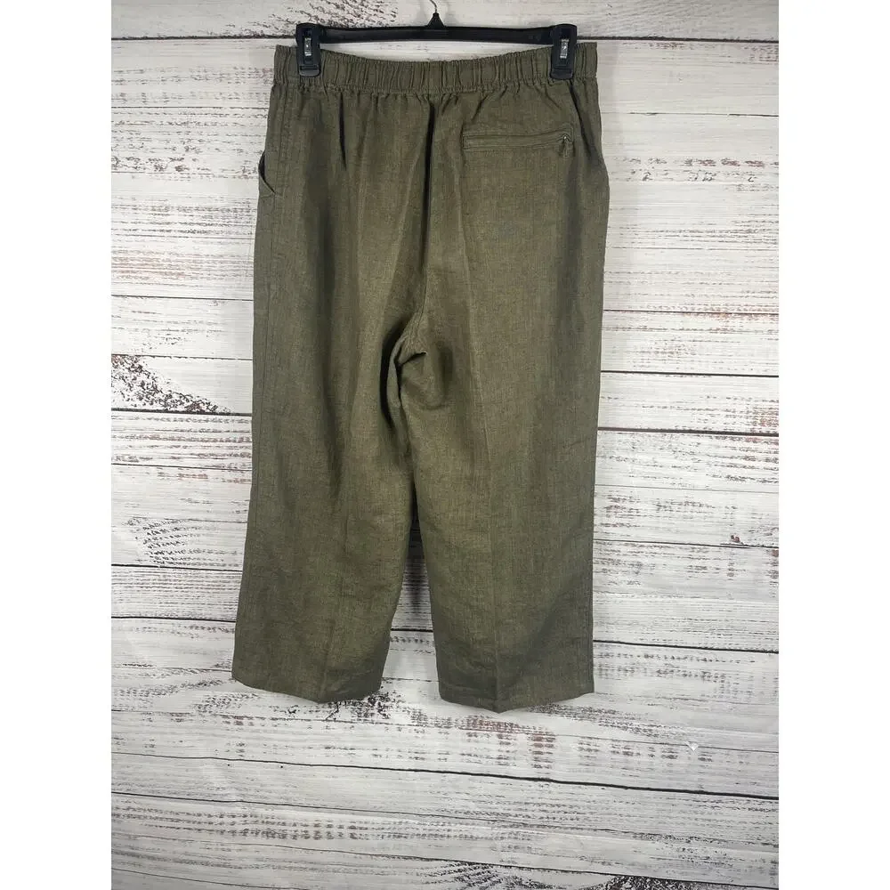 Grant Thomas Pants Men's SZ Medium Green Linen Drawstring Elastic Waist Cropped
